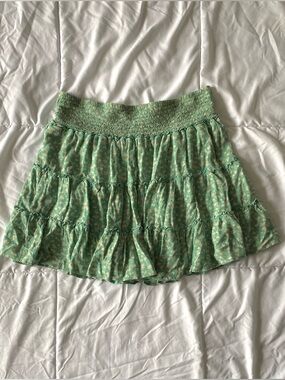 American Eagle Outfitters Green Floral Ruffle Skirt